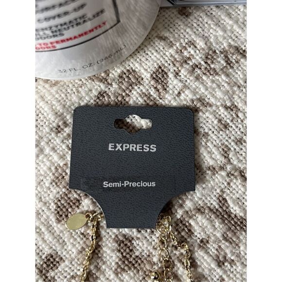 Express Semi-precious Gold & Crystal Necklace 32“ semi-precious blue turquoise s - Picture 4 of 5